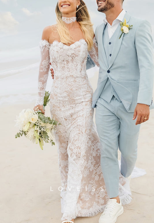 Sweetheart Sleeveless Floral Appliques Mermaid Wedding Dress