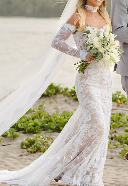 Sweetheart Sleeveless Floral Appliques Mermaid Wedding Dress