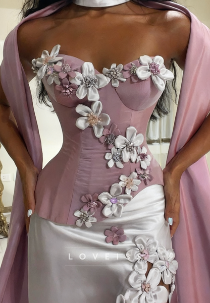 Sweetheart Sleeveless Floral Embellished Sheath Prom Dress