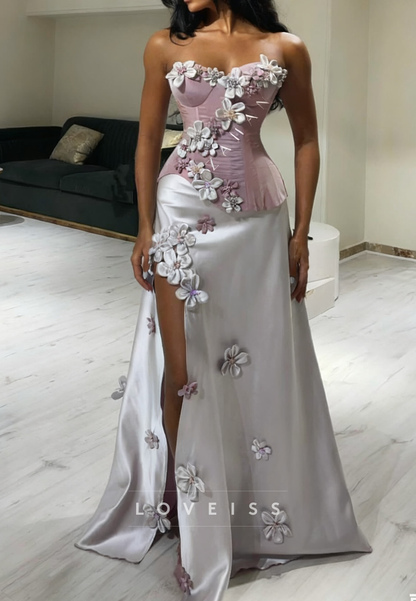 Sweetheart Sleeveless Floral Embellished Sheath Prom Dress