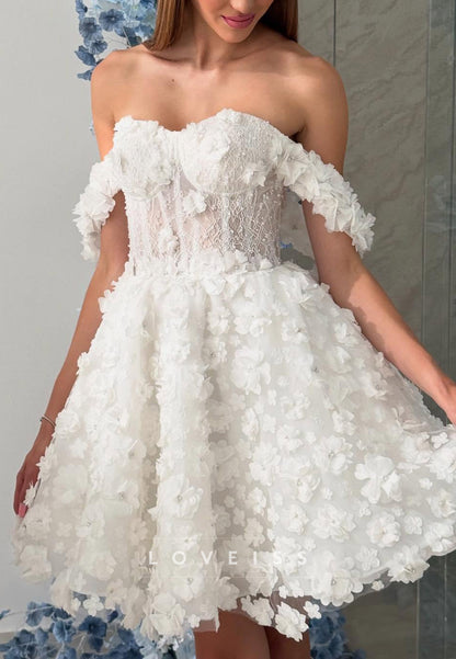 Sweetheart Sleeveless Floral Embellished Short A-Line Wedding Dress