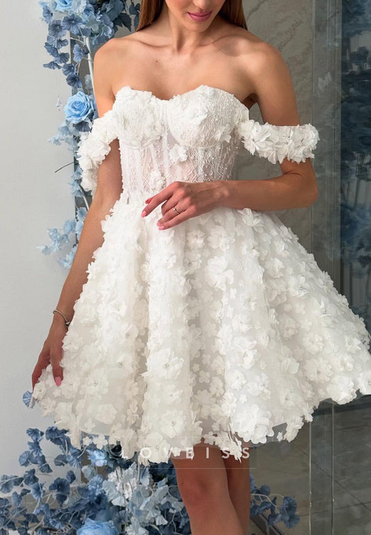 Sweetheart Sleeveless Floral Embellished Short A-Line Wedding Dress