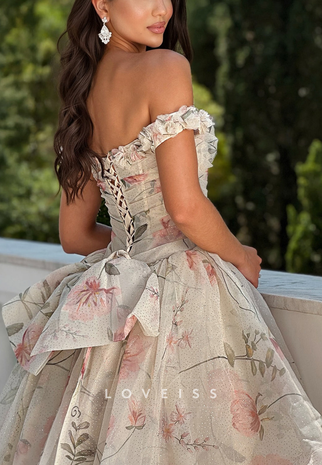 Sweetheart Sleeveless Floral Printed Tiered A-Line Prom Dress