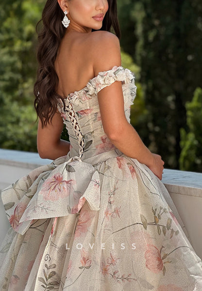 Sweetheart Sleeveless Floral Printed Tiered A-Line Prom Dress