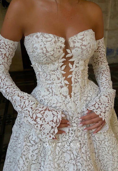 Sweetheart Sleeveless Full Lace Appliques A-Line Wedding Dress