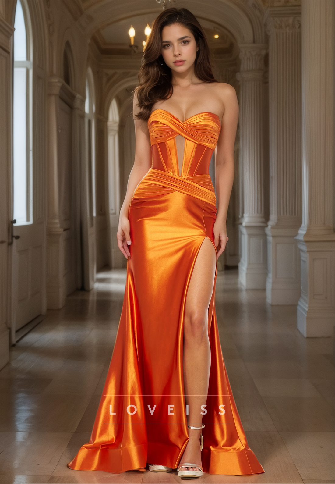 Sweetheart Sleeveless Illusion Ruched Sheath Prom Dress