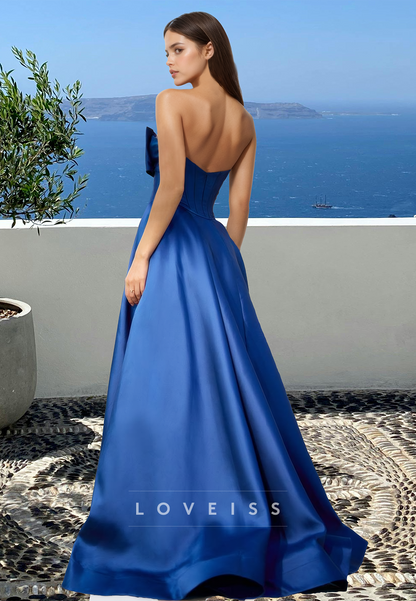 Sweetheart Sleeveless Illusion Side Slit Satin A-Line Prom Dress