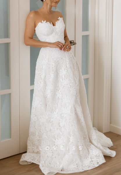 Sweetheart Sleeveless Lace Appliques A-Line Wedding Dress