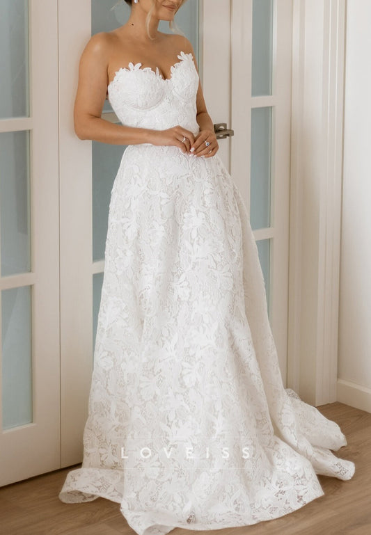 Sweetheart Sleeveless Lace Appliques A-Line Wedding Dress