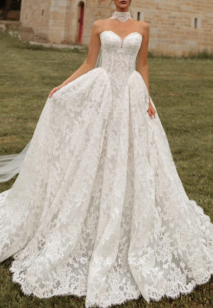 Sweetheart Sleeveless Lace Appliques A-Line Wedding Dress