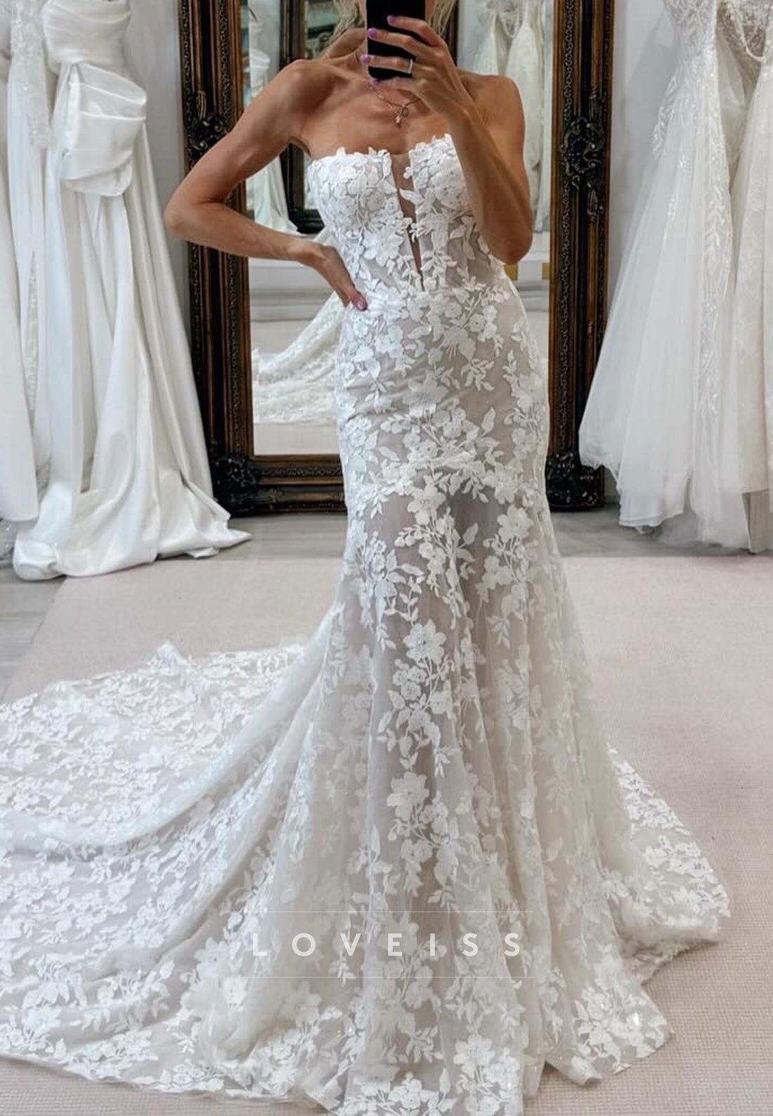 Sweetheart Sleeveless Lace Appliques Mermaid Wedding Dress
