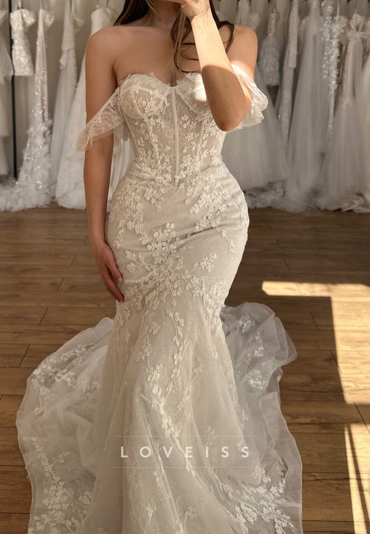 Sweetheart Sleeveless Lace Appliques Mermaid Wedding Dress