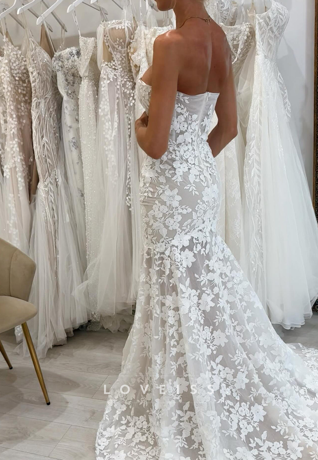 Sweetheart Sleeveless Lace Appliques Mermaid Wedding Dress