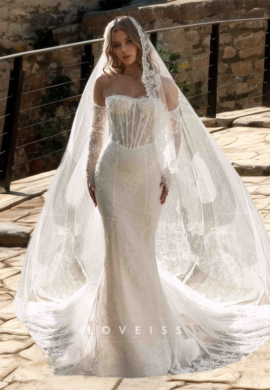 Sweetheart Sleeveless Lace Appliques Mermaid Wedding Dress