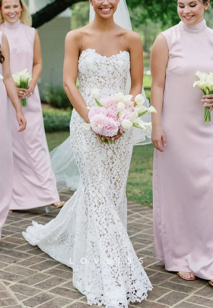 Sweetheart Sleeveless Lace Appliques Mermaid Wedding Dress