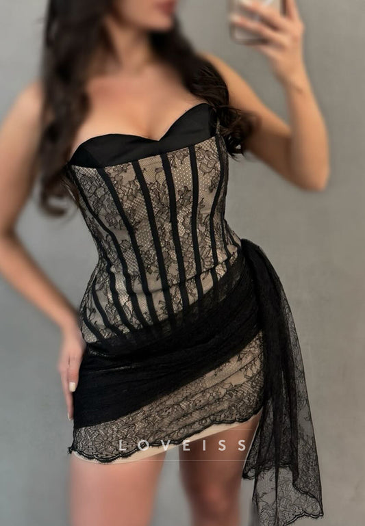 Sweetheart Sleeveless Lace Appliques Sheath Party Homecoming Dress