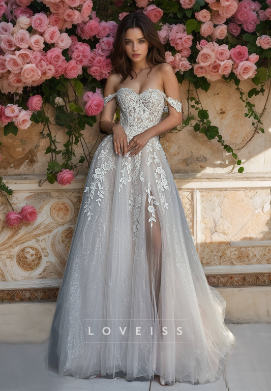 Sweetheart Sleeveless Lace Appliques Tulle A-Line Wedding Dress