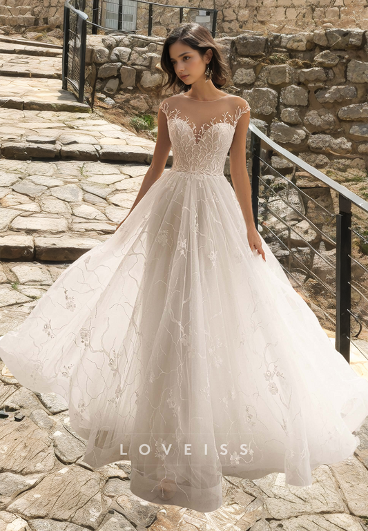 Sweetheart Sleeveless Lace Appliques Tulle A-Line Wedding Dress