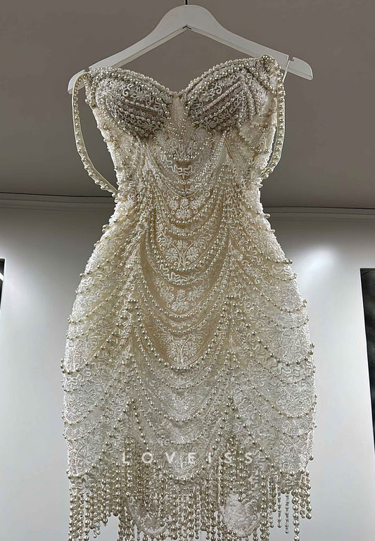 Sweetheart Sleeveless Pearl Beaded Appliques A-Line Wedding Dress