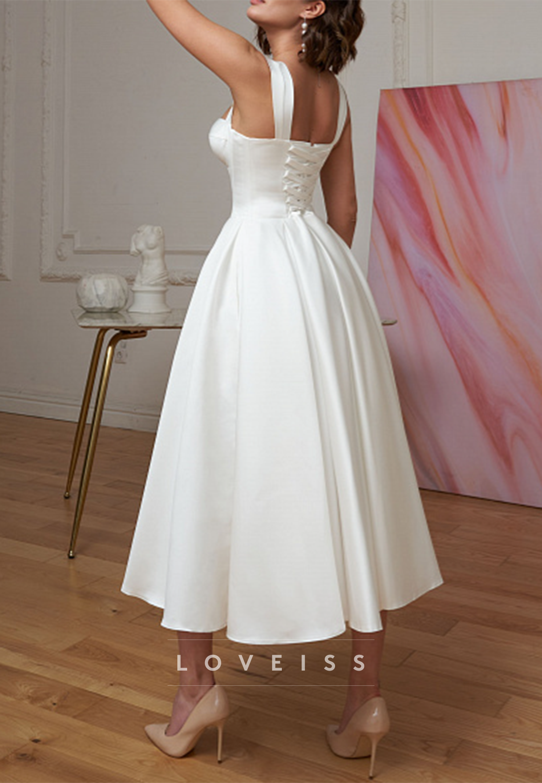 Sweetheart Sleeveless Pleated A-Line Mid Weedding Dress
