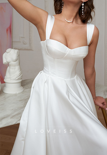 Sweetheart Sleeveless Pleated A-Line Mid Weedding Dress