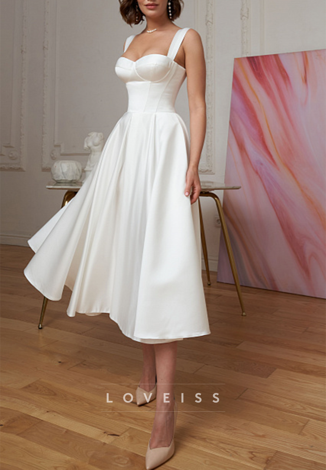 Sweetheart Sleeveless Pleated A-Line Mid Weedding Dress