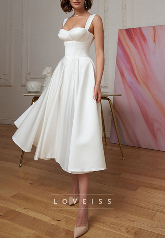 Sweetheart Sleeveless Pleated A-Line Mid Weedding Dress