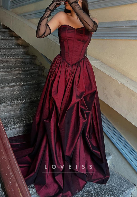 Sweetheart Sleeveless Pleated Evening Dress A-Line Prom Dress