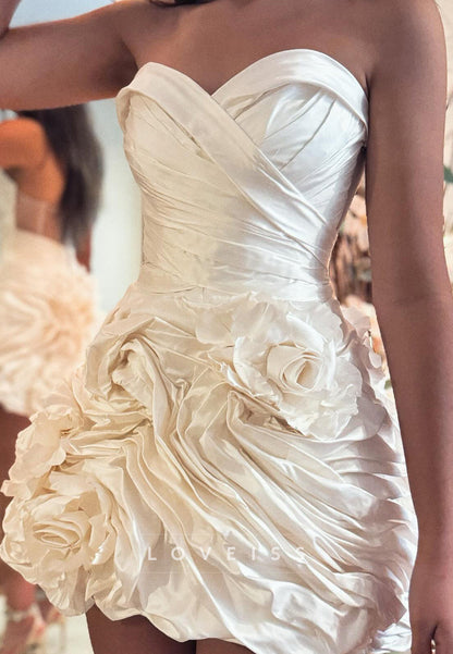 Sweetheart Sleeveless Pleated Floral A-Line Short Wedding Dress