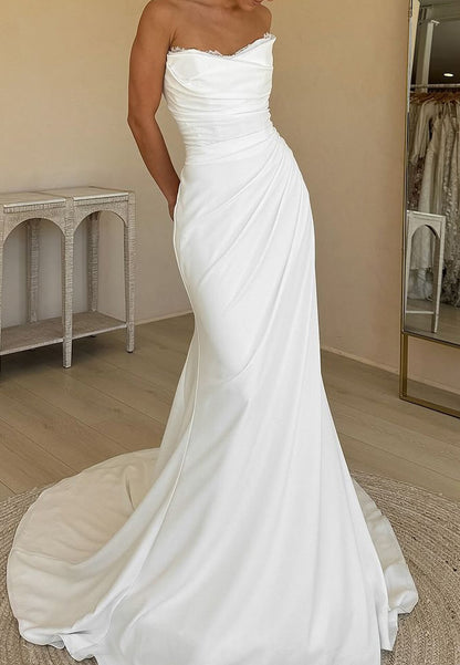 Sweetheart Sleeveless Pleated Mermaid Beach Wedding Dress
