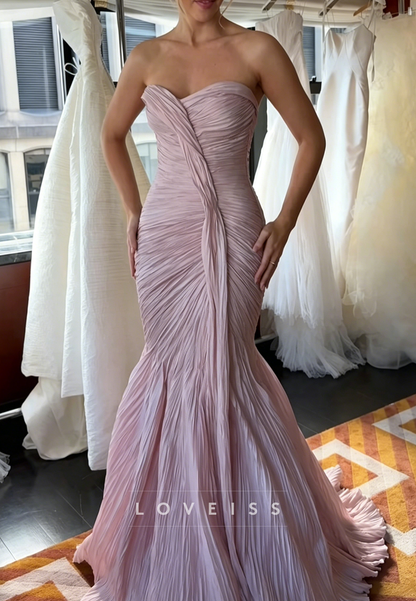 Sweetheart Sleeveless Pleated Mermaid Evening Dress