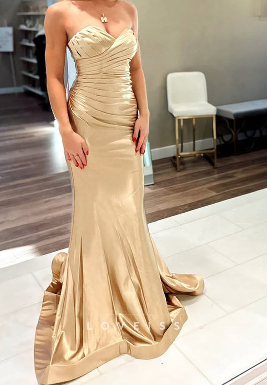Sweetheart Sleeveless Pleated Mermaid Prom Dress