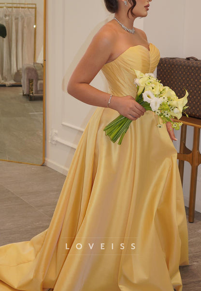 Sweetheart Sleeveless Pleated Satin A-Line Evening Dress
