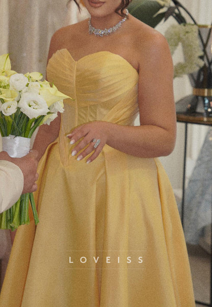 Sweetheart Sleeveless Pleated Satin A-Line Evening Dress