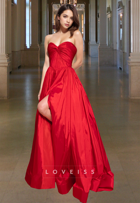 Sweetheart Sleeveless Pleated Side Slit A-Line Prom Dress