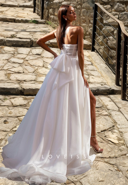 Sweetheart Sleeveless Pleated Side Slit A-Line Wedding Dress