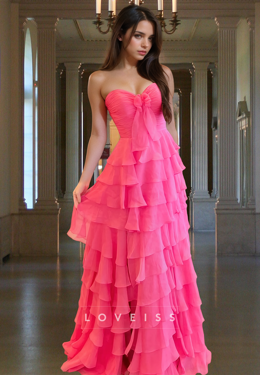 Sweetheart Sleeveless Pleated Tiered A-Line Prom Dress