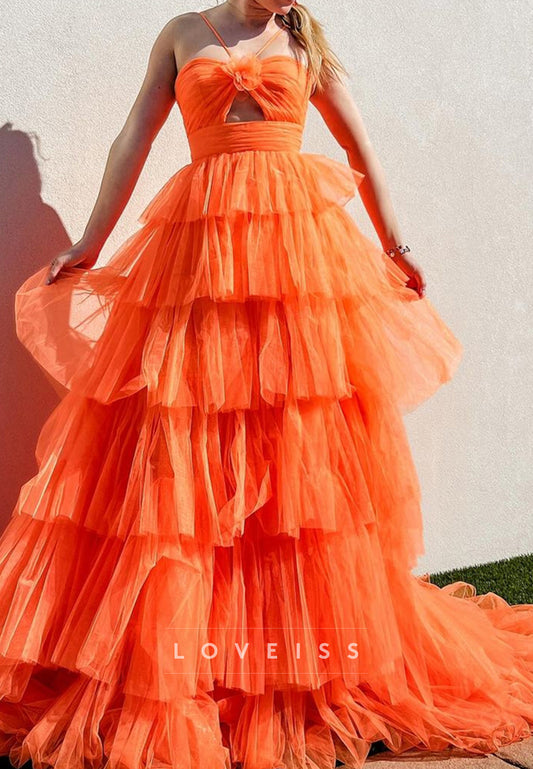 Sweetheart Sleeveless Pleated Tulle Tiered Ball Gown Prom Dress