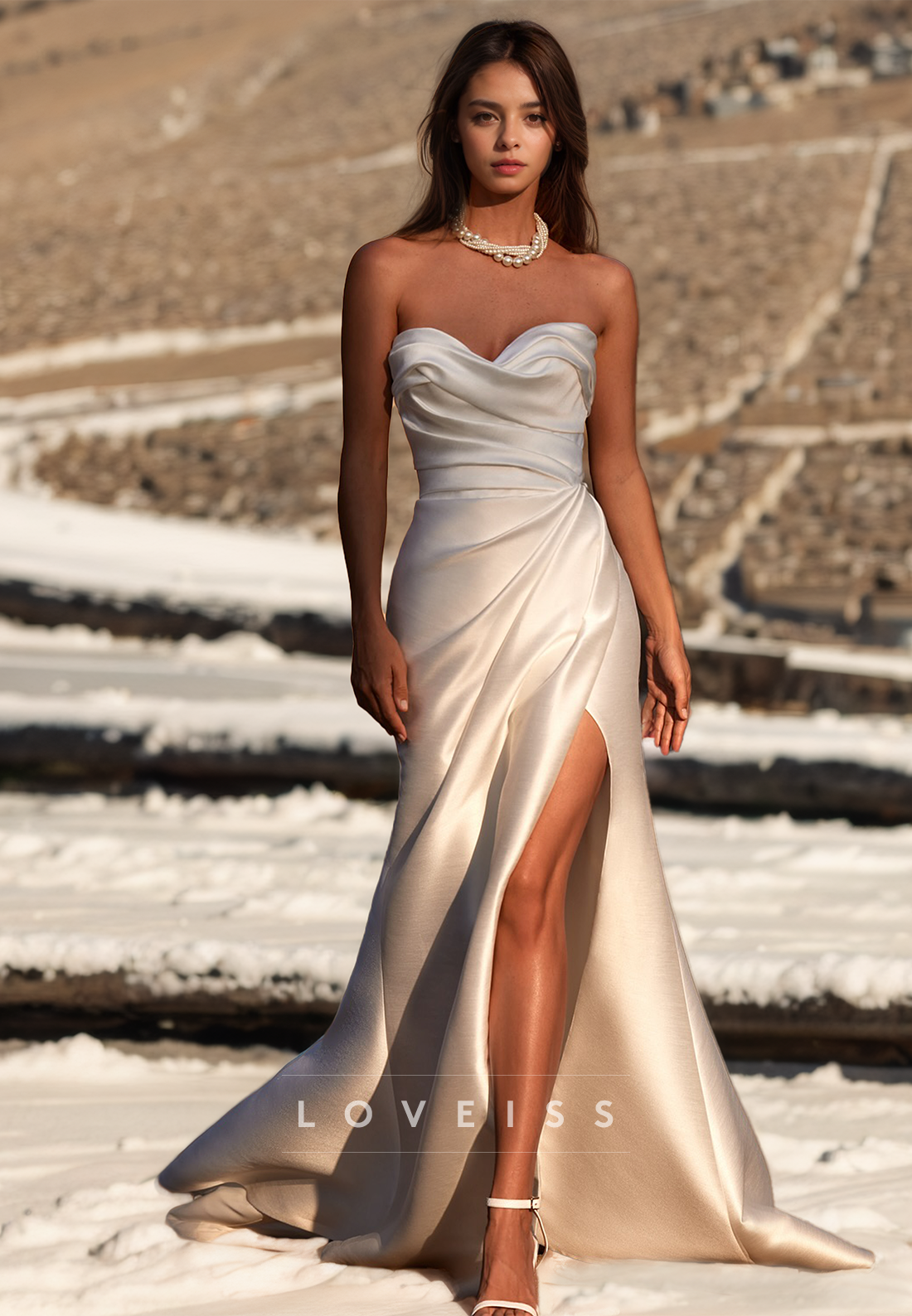 ivory lace halter wedding dress Juliette Satin NewRestock main image 1