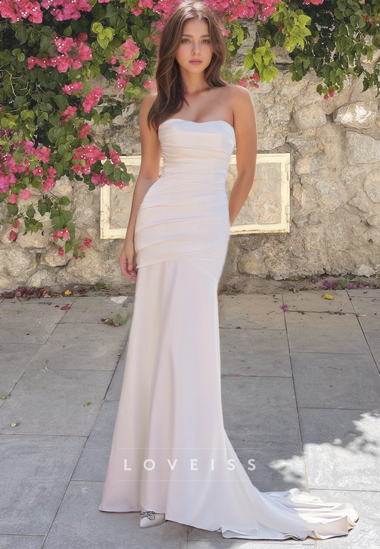 Sweetheart Sleeveless Ruched Pleated Mermaid Wedding Dress