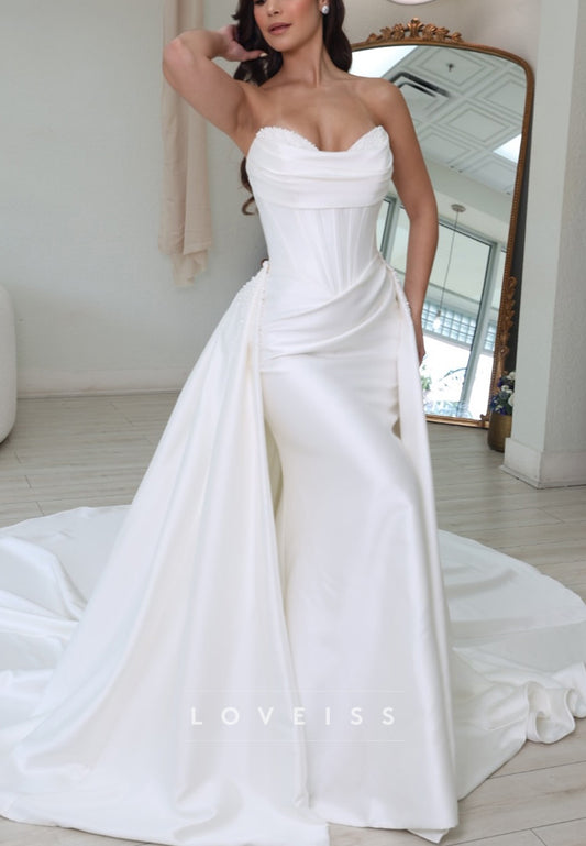 Sweetheart Sleeveless Satin Mermaid Wedding Dress