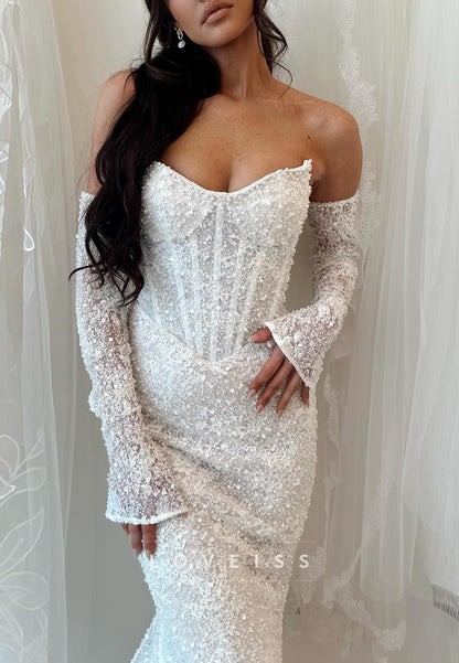 Sweetheart Sleeveless Sequins Appliques Mermaid Wedding Dress