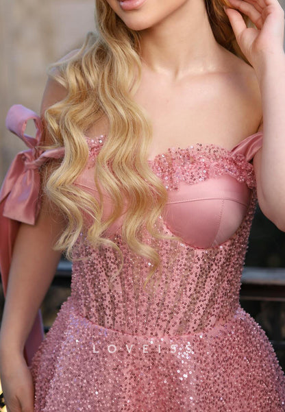 Sweetheart Sleeveless Sequins Sparkly A-Line Prom Dress