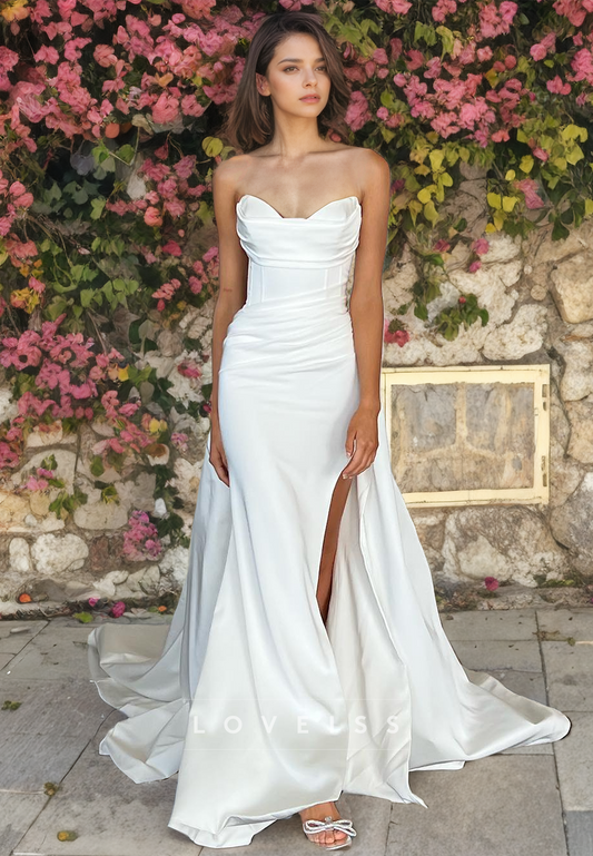 Sweetheart Sleeveless Side Slit Mermaid Beach Wedding Dress