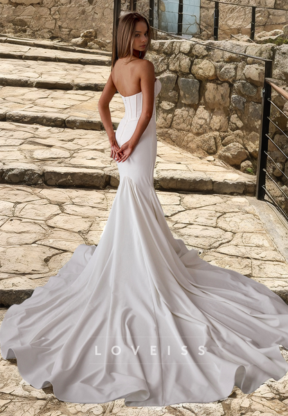 Sweetheart Sleeveless Sleek Appliques Mermaid Wedding Dress