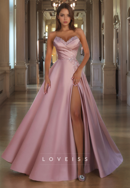 Sweetheart Sleeveless Sleek Beaded A-Line Prom Dress