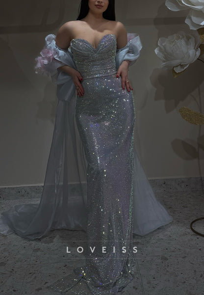 Sweetheart Sleeveless Sparkly Silver Mermaid Prom Dress