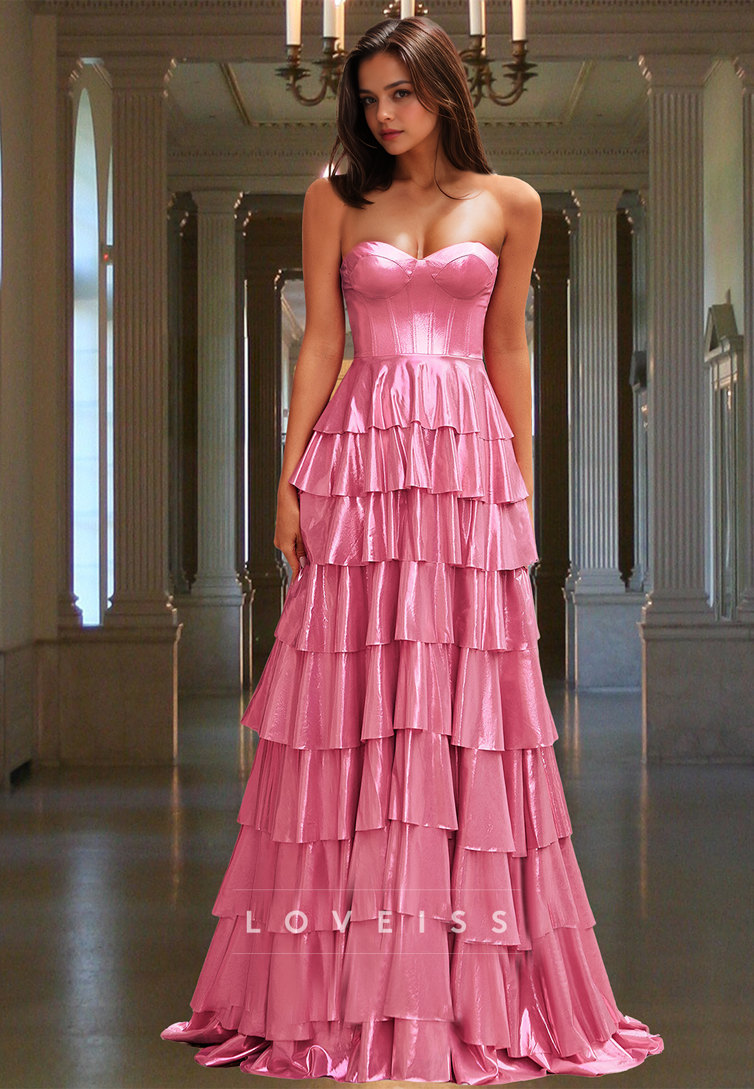 Sweetheart Sleeveless Tiered A-Line Prom Dress