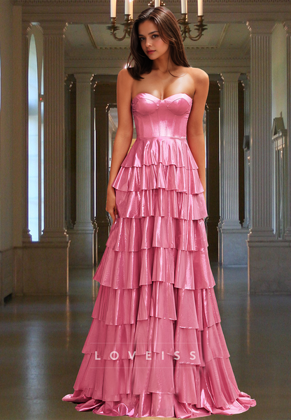 Sweetheart Sleeveless Tiered A-Line Prom Dress