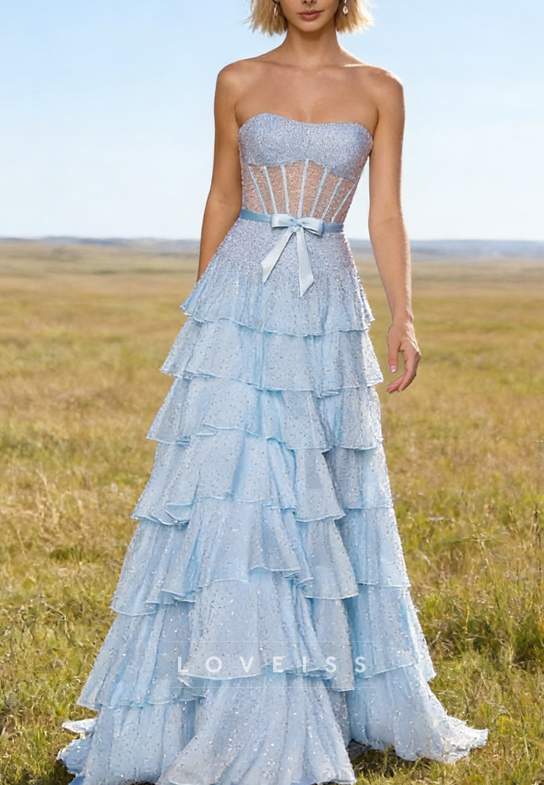 Sweetheart Sleeveless Tiered A-Line Prom Dress